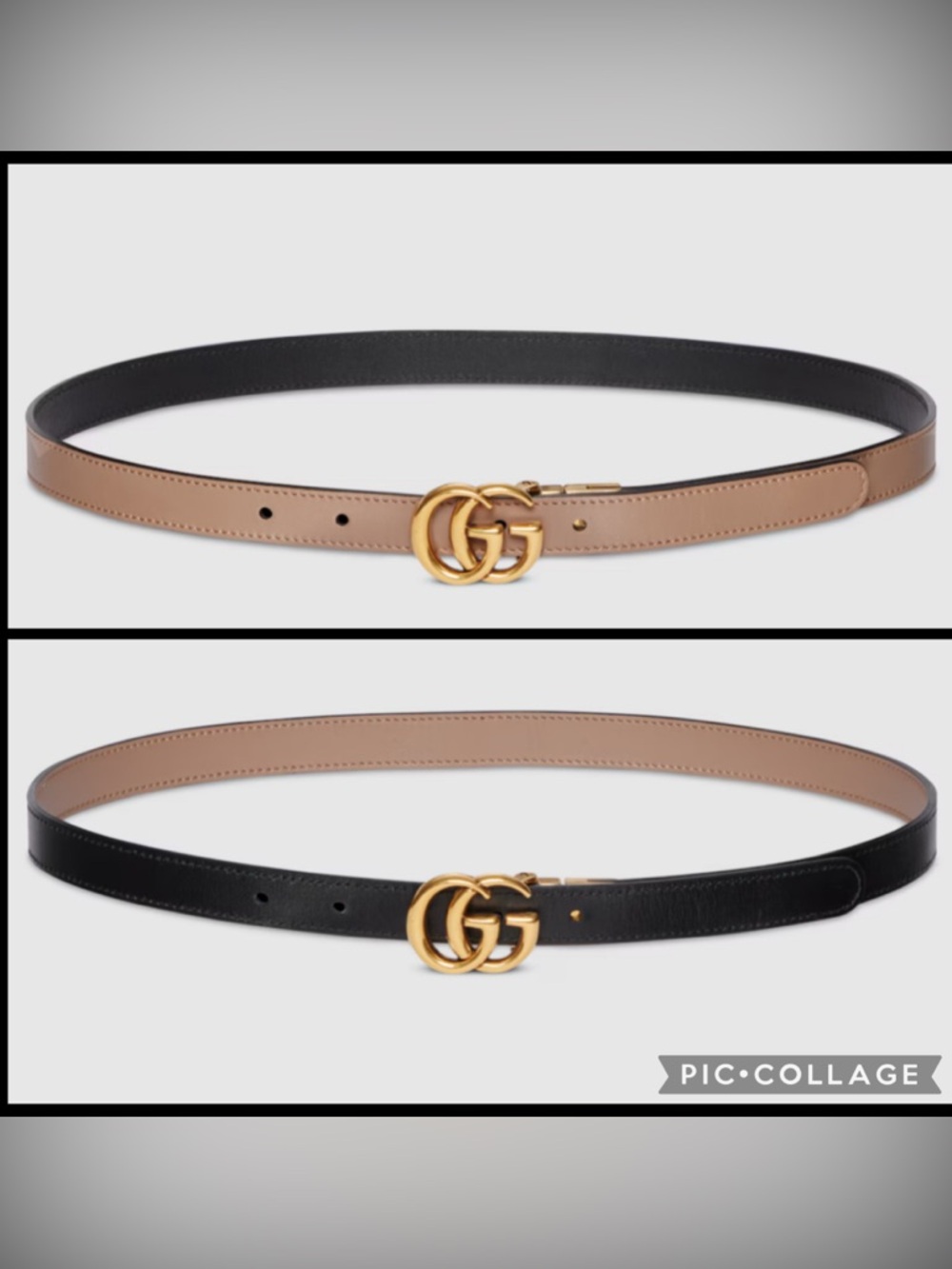 Authentic Gucci GG Marmont Reversible Thin Leather Belt, Black/Pink 90